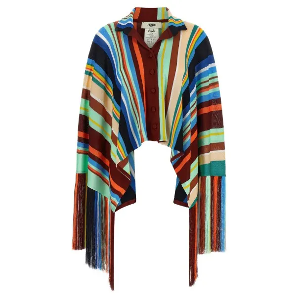 Fendi Striped Poncho With Fringes - FENDI