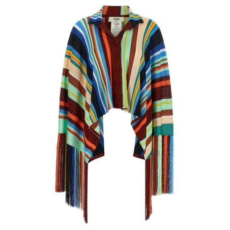 Fendi Striped Poncho With Fringes - FENDI