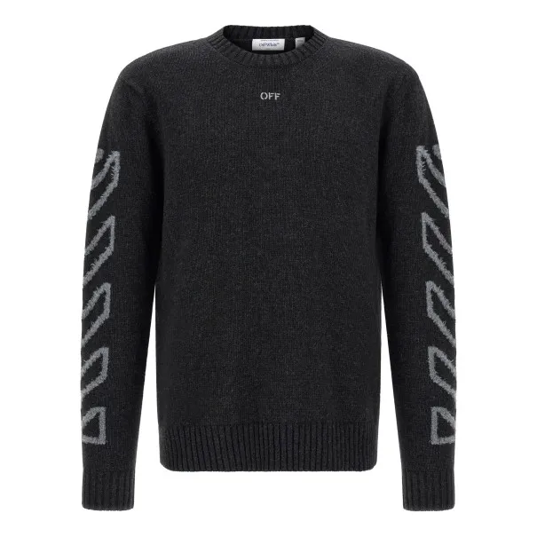 Off White Diag Arrow Fuzzy Sweater With Intarsia - OFF WHITE