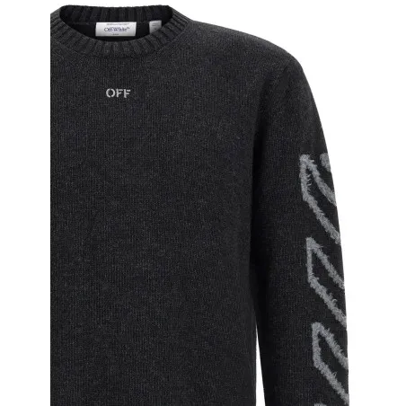 Off White Diag Arrow Fuzzy Sweater With Intarsia - OFF WHITE