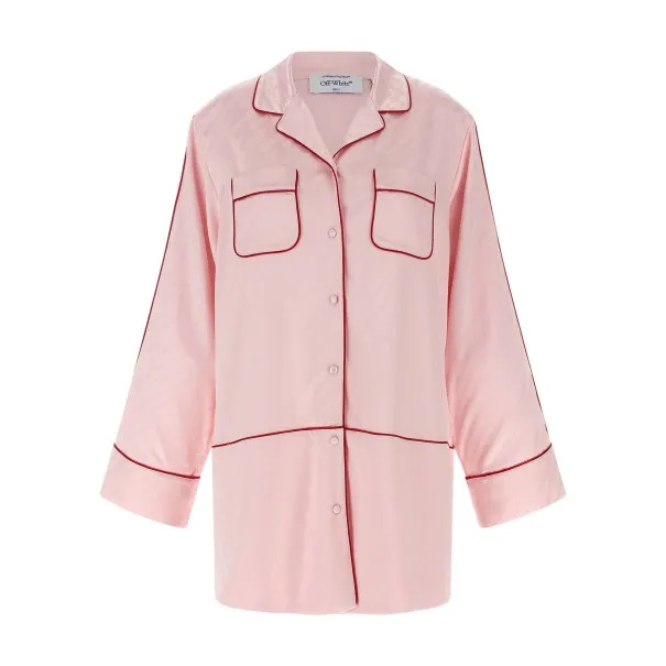 Off White Jacquard Satin New Roxy Pajama Shirt - OFF WHITE