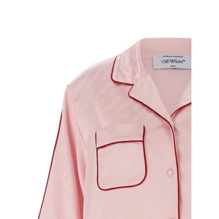 Off White Jacquard Satin New Roxy Pajama Shirt - OFF WHITE