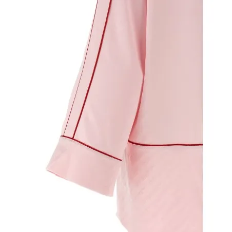 Off White Jacquard Satin New Roxy Pajama Shirt - OFF WHITE