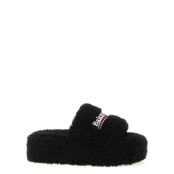 Balenciaga Furry Platform Slides - BALENCIAGA