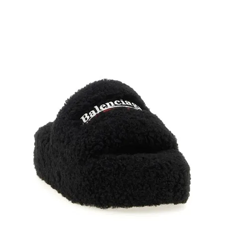 Balenciaga Furry Platform Slides - BALENCIAGA