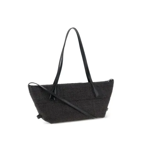 Balmain Track Small Tote Bag In Raffia And Calfskin - BALMAIN