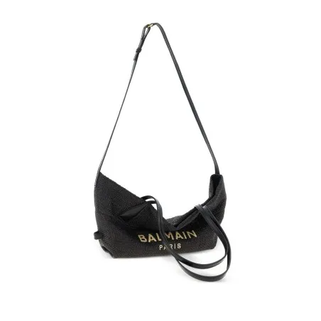 Balmain Track Small Tote Bag In Raffia And Calfskin - BALMAIN