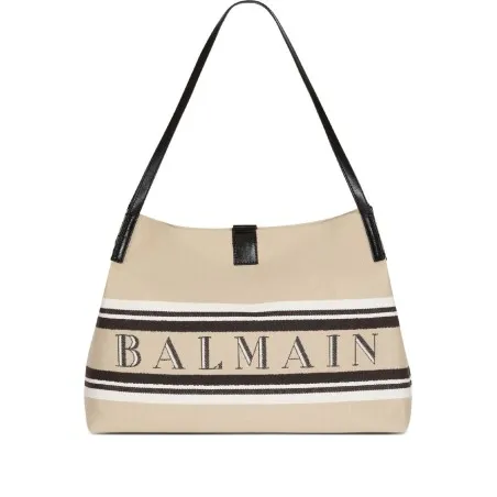 Balmain Medium Release Shopper Bag In Canvas And Calfskin - BALMAIN