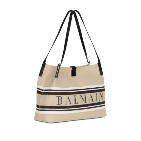 Balmain Medium Release Shopper Bag In Canvas And Calfskin - BALMAIN
