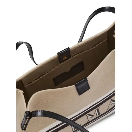 Balmain Medium Release Shopper Bag In Canvas And Calfskin - BALMAIN