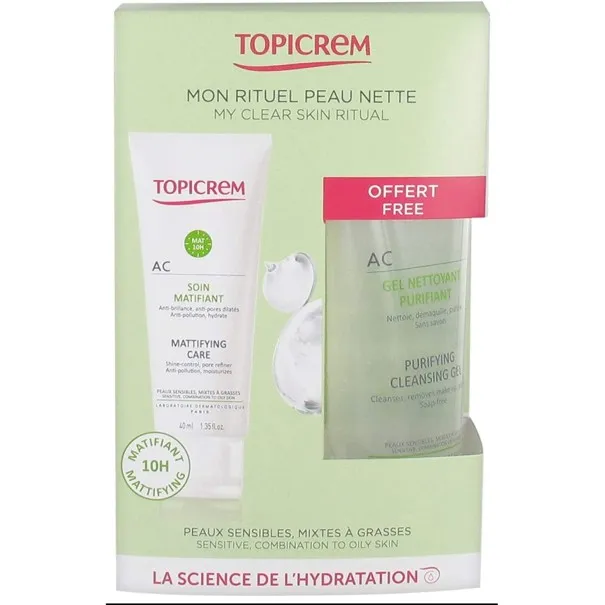 Coffret TOPICREM SOIN MATIFIANT 40ML+GEL NETTOYANT 75ML GR - Coffret TOPICREM SOIN MATIFIANT 40ML+GEL NETTOYANT 75ML GR -