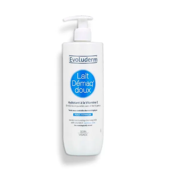 Lait Démaquillant evoluderm HYDRATANT A LA VITAMINE E Peaux Normales 500ml - EVOLUDERM