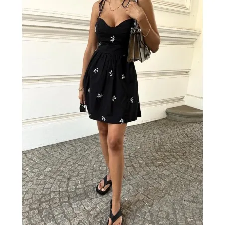 Robe en popeline à fleurs brodées SH/2459 - Unbranded