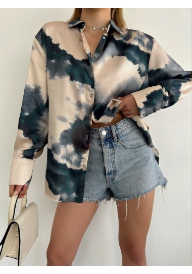 Chemise satinée tie and dye Soldes Shein - 1