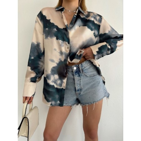 Chemise satinée tie and dye Soldes Shein - 1