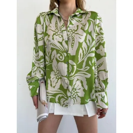 Chemise Satinée À Imprimé Fleurie SH/3235 - Unbranded