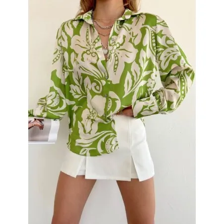 Chemise Satinée À Imprimé Fleurie SH/3235 - Unbranded