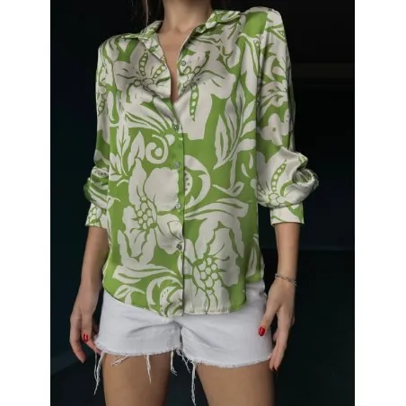Chemise Satinée À Imprimé Fleurie SH/3235 - Unbranded