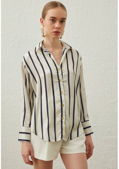 Chemise à Rayure Satinée Soldes Shein - 1