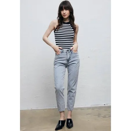 Pantalon En Jean Avec Perles SH/7162 - Unbranded