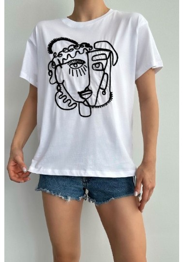 T-shirt Basique En Blanc Soldes Shein - 1