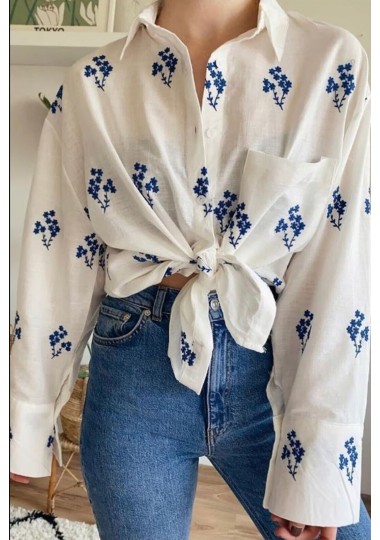 Chemise En Lin Imprimée SHEIN - 1