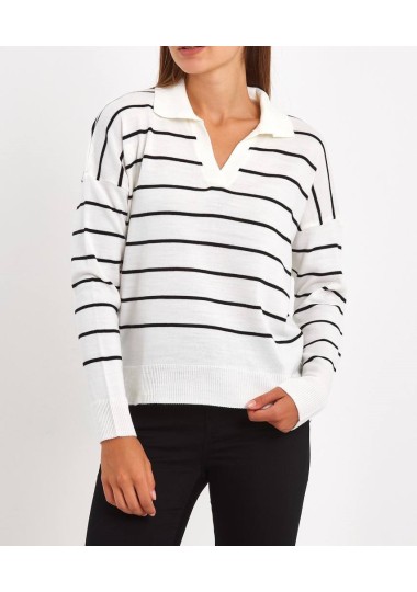 Pull rayé en maille avec col SH/3276