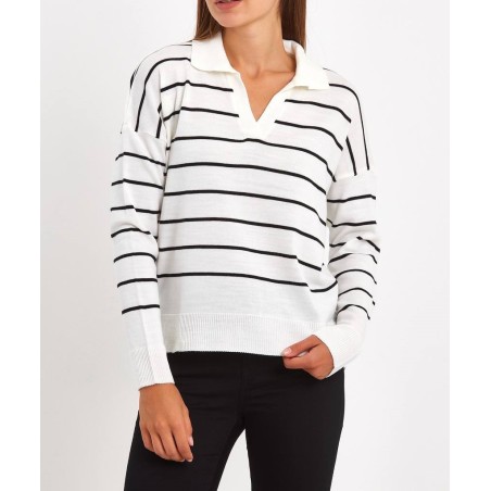 Pull rayé en maille avec col SH/3276