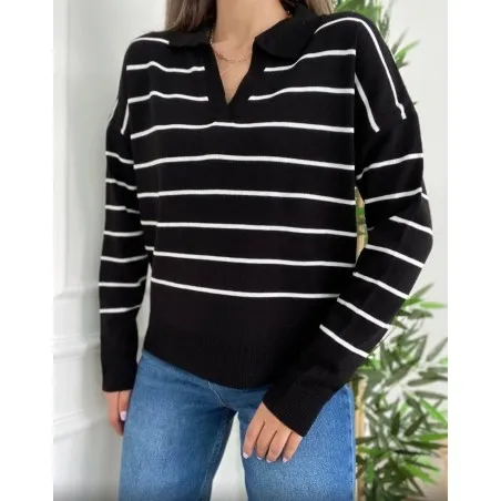 Pull rayé en maille avec col  SH/3276 - Bis