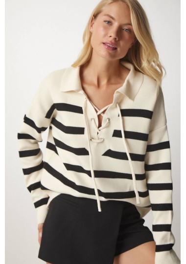 Pull en maille à rayures à col entrelacé SH/6747 - MixR