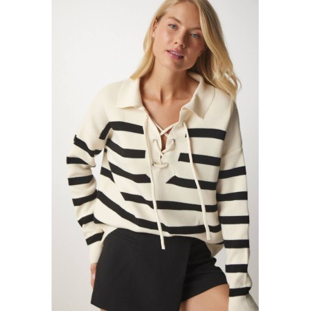 Pull en maille à rayures à col entrelacé SH/6747 - MixR