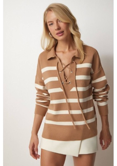 Pull en maille à rayures à col entrelacé SH/6747
