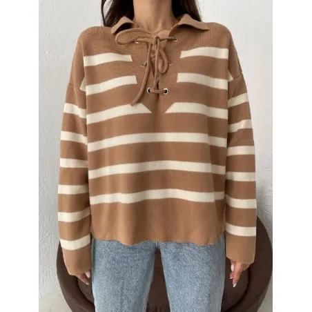 Pull en maille à rayures à col entrelacé SH/6747 - MixR