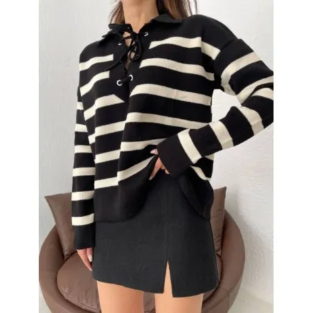 Pull en maille à rayures à col entrelacé SH/6747 - MixR