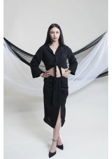 Robe chemise Drapée à manches longues SH/9359 - Unbranded