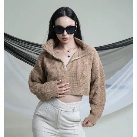Pull à col cheminée zippé en maille douce SH/6752 - MixR