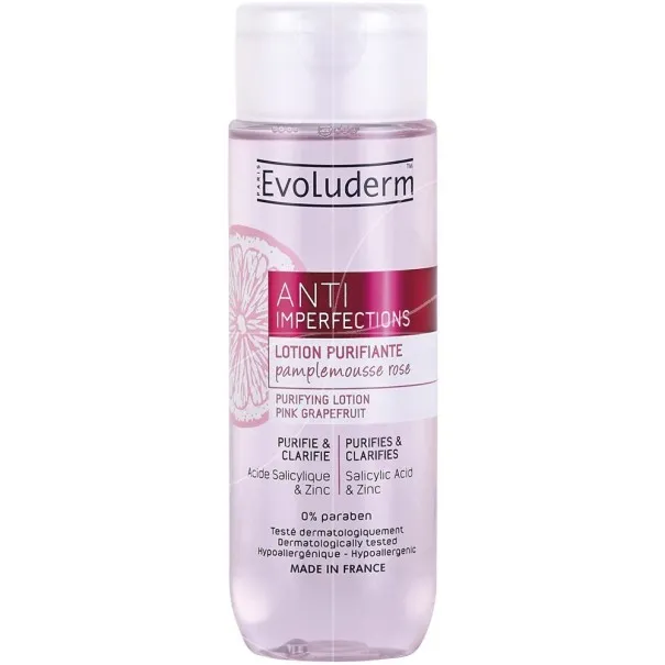 Lotion Tonique evoluderm  PURIFIANTE ANTI-IMPERFECTIONS AU PAMPLEMOUSSE ROSE - evoluderm
