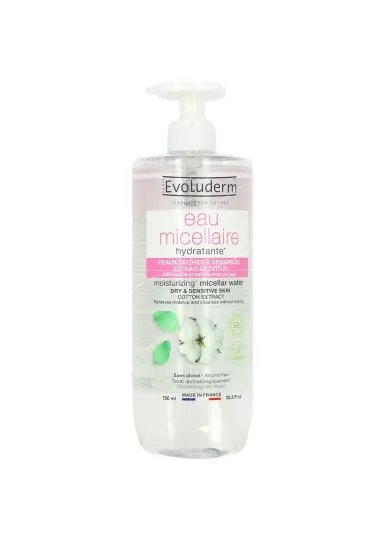 Eau Micellaire evoluderm  PEAUX SÈCHES & SENSIBLES EXTRAIT DE COTON - evoluderm