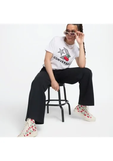 Converse Femme – T-shirt à chevrons et étoiles cerises – Blanc - CONVERSE