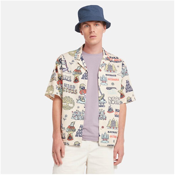 Timberland – Chemise de plage à imprimé graphique -beige - TIMBERLAND