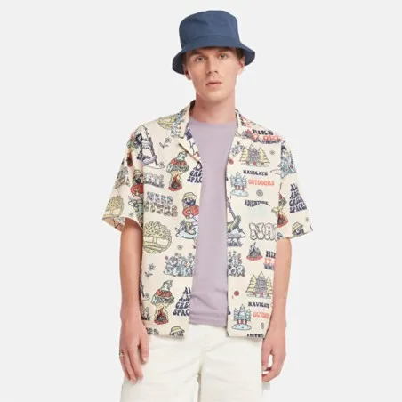 Timberland – Chemise de plage à imprimé graphique -beige - TIMBERLAND