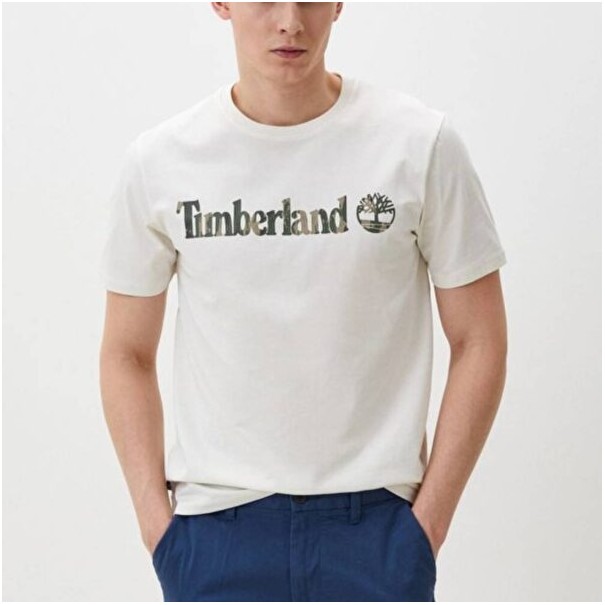Timberland Homme – T-shirt à manches courtes et logo linéaire camouflage – blanc - TIMBERLAND