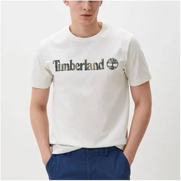 Timberland Homme – T-shirt à manches courtes et logo linéaire camouflage – blanc - TIMBERLAND