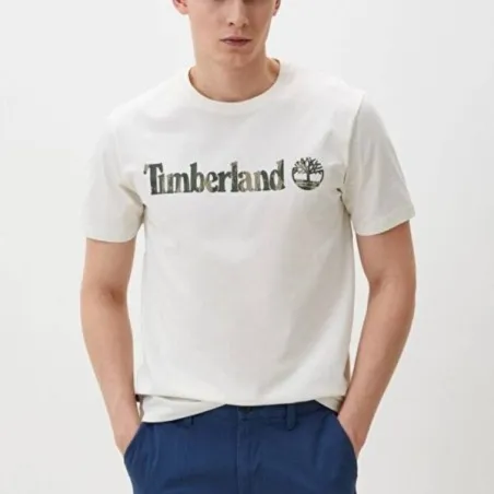 Timberland Homme – T-shirt à manches courtes et logo linéaire camouflage – blanc - TIMBERLAND