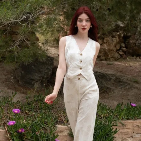 Veste en Lin Brodé Élégante- Estelle Femmes - Estelle
