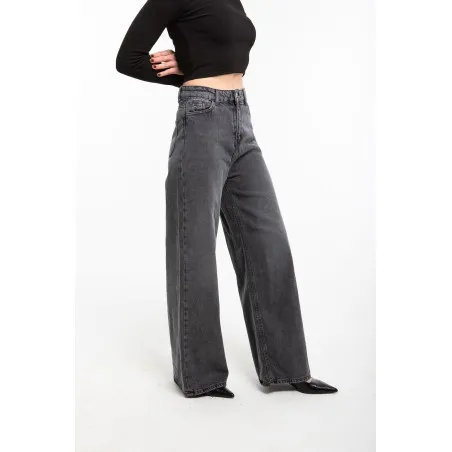 Jean large taille haute en denim gris délavé- Estelle Femmes - Estelle