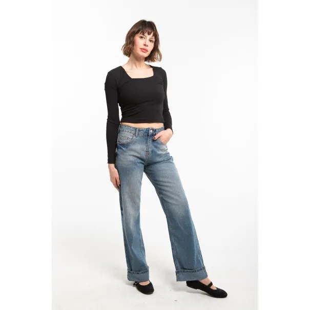 Jean wide leg taille haute avec revers- Estelle Femmes - Estelle