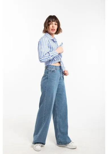 Jean large taille haute bleu - Estelle Femmes - Estelle