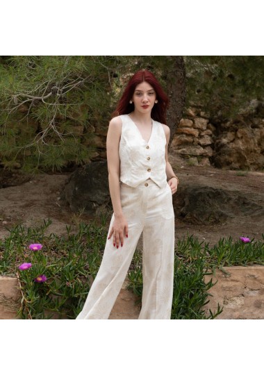 Pantalon en Lin Brodé Élégant- Estelle Femmes - Estelle