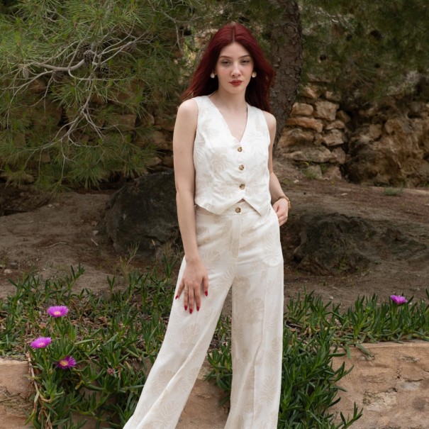 Pantalon en Lin Brodé Élégant- Estelle Femmes - Estelle